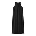 thumbnail image 4 of Blmnix Woman Dress Shift Long Dresses Vacation Dress Petticoat Cocktail-Length Sleeveless Black Crew Neck with Pockets Women Spring Dresses,XL, 4 of 5