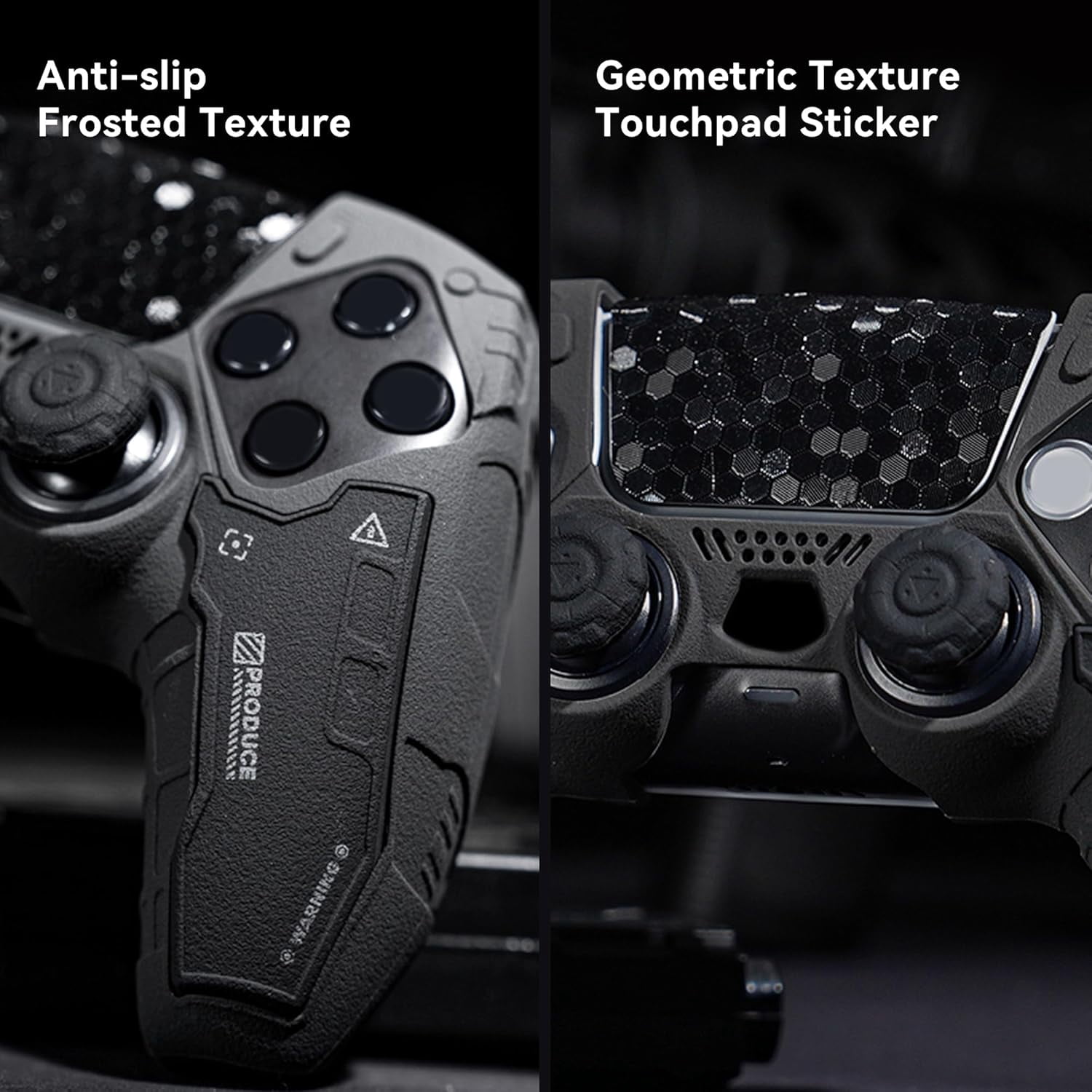 GeekShare PS5 Skin Silicone Protective Case + Thumb Grip + Sticker for PlayStation5 Controller Black