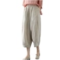 thumbnail image 2 of Capri Pants for Women, Xunlbb Ladies' Fashionable Solid Color Loose Elastic Waisted Lantern Pants Cotton And Linen Women's Pants Cropped Pants(Beige,M), 2 of 3