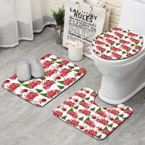 Red Christmas Car Pattern Bathroom Rugs Sets 3 Piece,Toilet Cover Set,Absorbent Non Slip Bathroom Mats Sets with U-Shaped Contour Rug Toilet Rug Set
