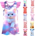 thumbnail image 2 of Girls Nightgowns Flutter Sleeve Sleep Shirts Kids Pajamas Cute Fashion Flutter Sleeve Graphic Print Night Sleep Dress Pajamas Dress for Kids Summer, 2 of 3
