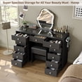 thumbnail image 2 of Vanity Desk Without Mirror, Makeup Vanity with 11 Drawers and Charging Station, White Vanity with Storage for Bedroom, Home Office Computer Desk for Bedroom, Black, 2 of 7