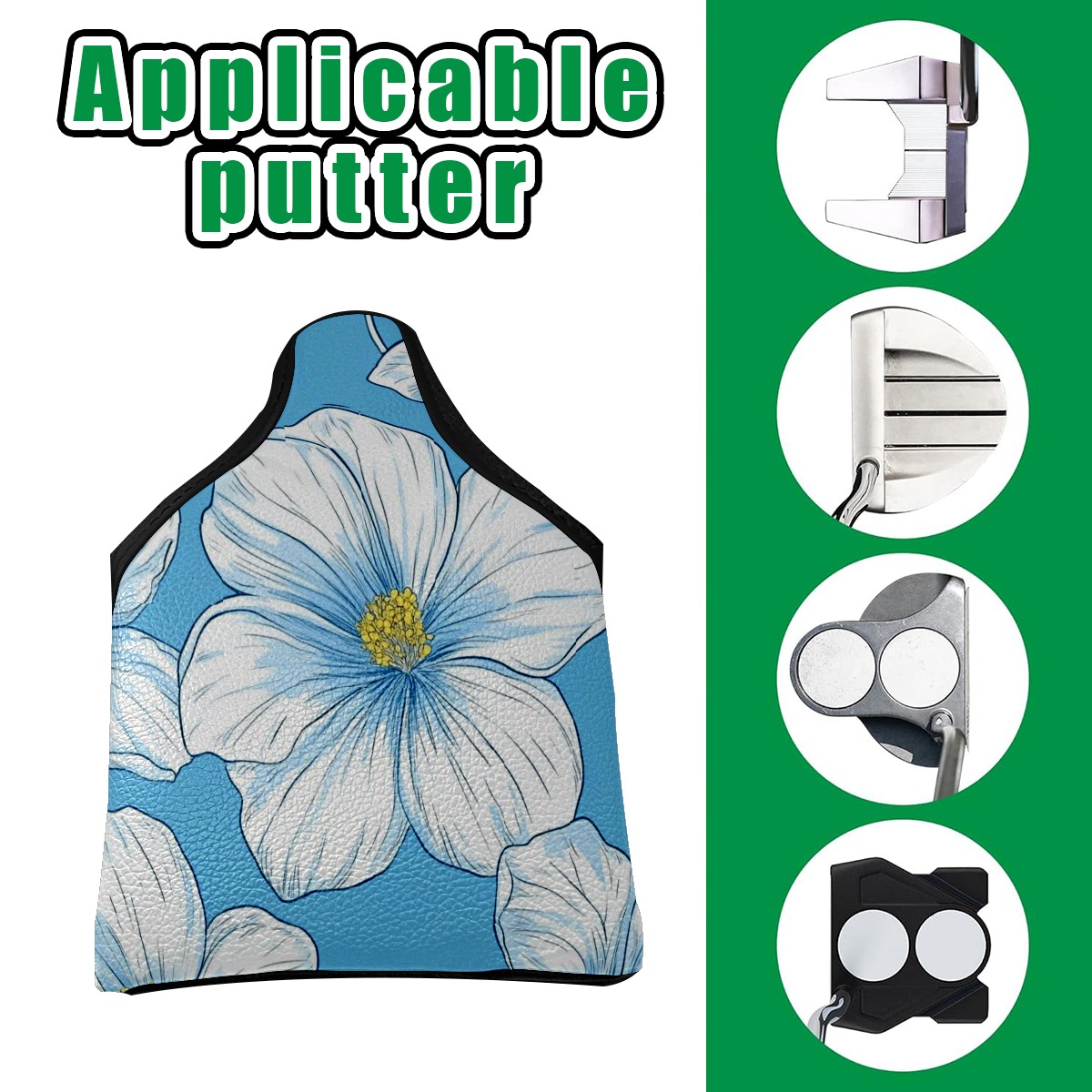Golf Mallet Putter Cover Premium Leather Golf Putter Head Cover with Magnetic Closure Golf Cover for Men and Women White Lily