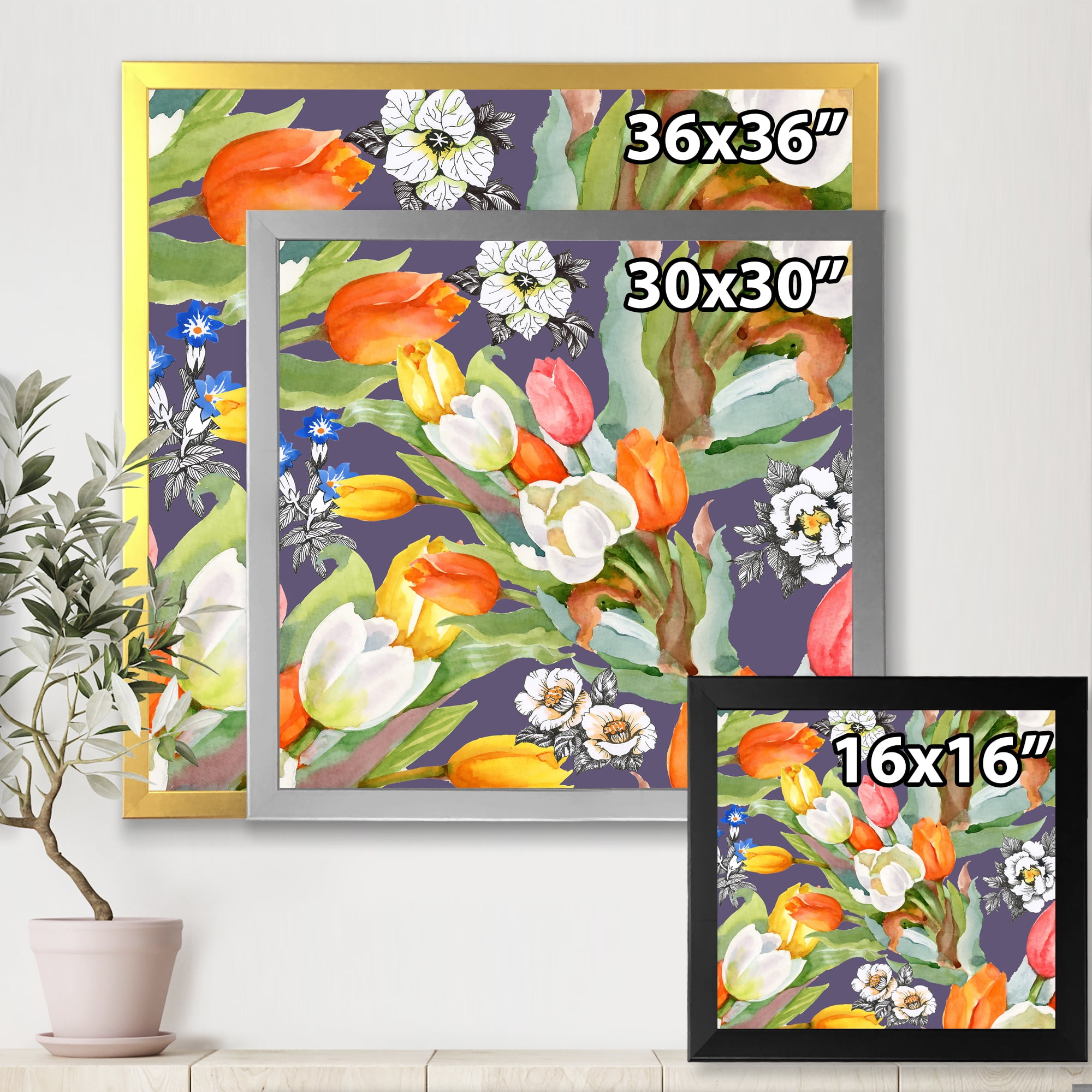 Designart 'Blooming Orange and White Tulips III' Traditional Framed Art Print