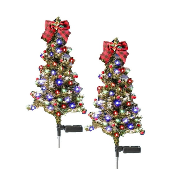 Pre-Lit Artificial Christmas Tree with Multicolor LED Lights and Red Bow Topper, 3 Feet Tall, Indoor/Outdoor Use