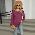 thumbnail image 2 of SWSMCLT Women's Soft Shirt Fall Top Summer Light Spring Ruched Crew Neck Date Night Long Sleeve Rayon Loose Fit Burgundy Large, 2 of 5