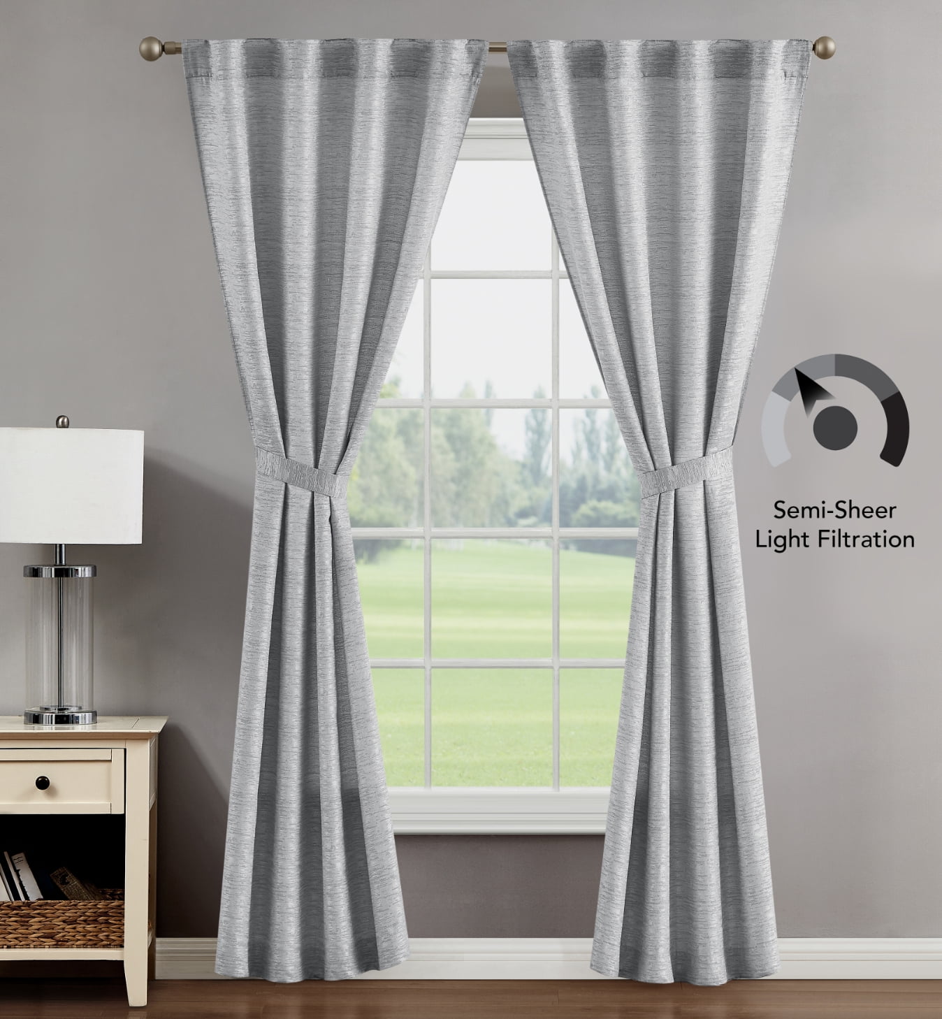 Creative Home Ideas Contemporary, Modern 2 Piece Jacquard Light Filtering Curtain Set