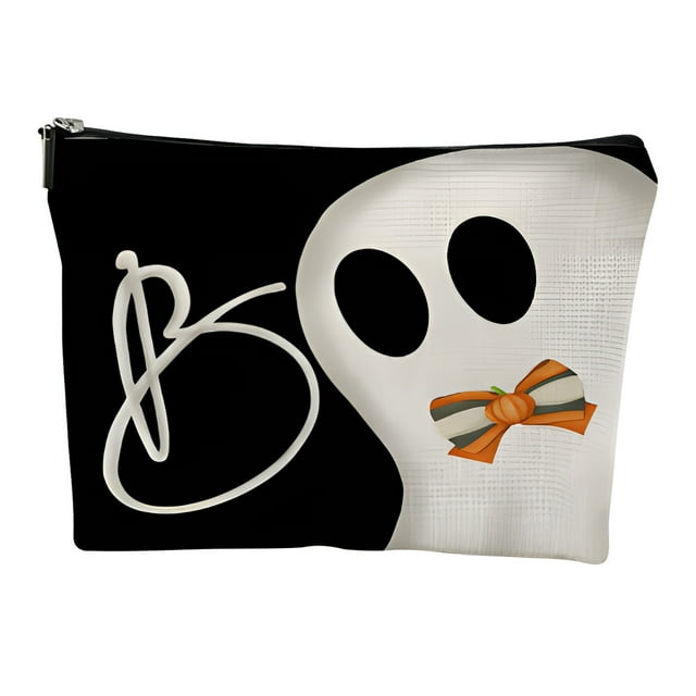 Salud y belleza, Artículos de belleza, Bolsas de maquillaje, Bolsas de cosméticos, El estampado de fantasmas melancólicos le da un toque de Halloween. Bolsa de maquillaje de lino con fantasmas melancó