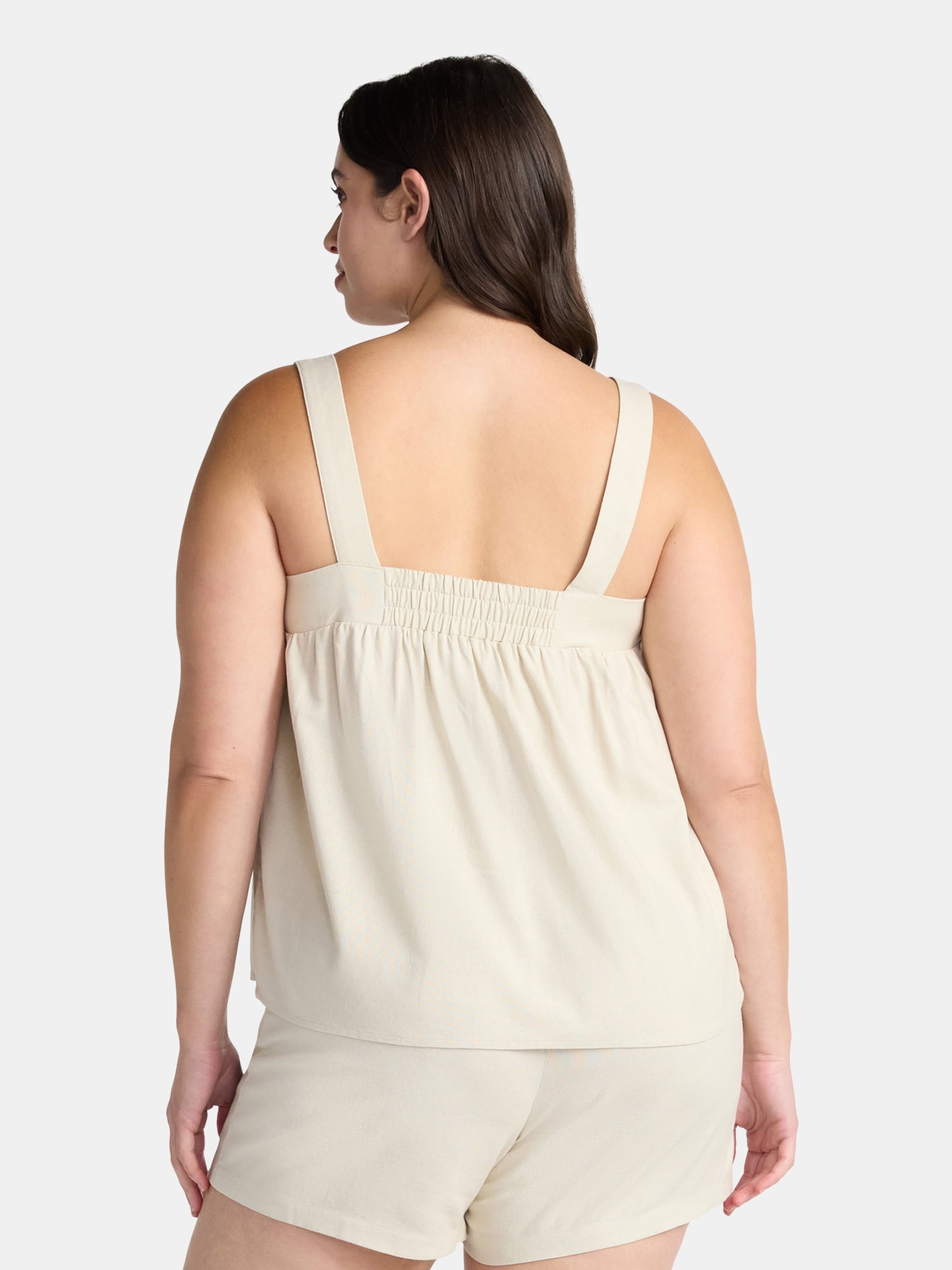 Time and Tru Women's Linen Blend Tank Top and Shorts Set, 2-Piece, Sizes XS-4X