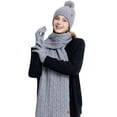 thumbnail image 6 of Women's Cable Knit Beanie Hat with Pom Poms Long Scarf Soft Glove Solid Color for Cold Weather Gray Free Size, 6 of 7