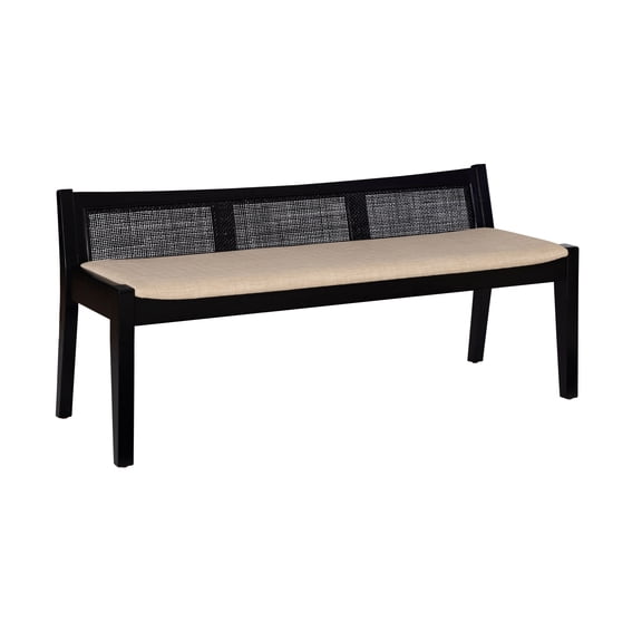Linon Low Profile Black Framed Woven Rattan Cane Bench