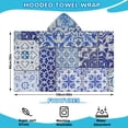 thumbnail image 2 of Blue Ethnic Floral Patchwork Pattern Hooded Bath Towel，60"x35" for Ages 3 To 12 Kids, Quick Dry Lightweight Soft Microfiber Hood Beach Towel Cover Up for Kids, 2 of 7