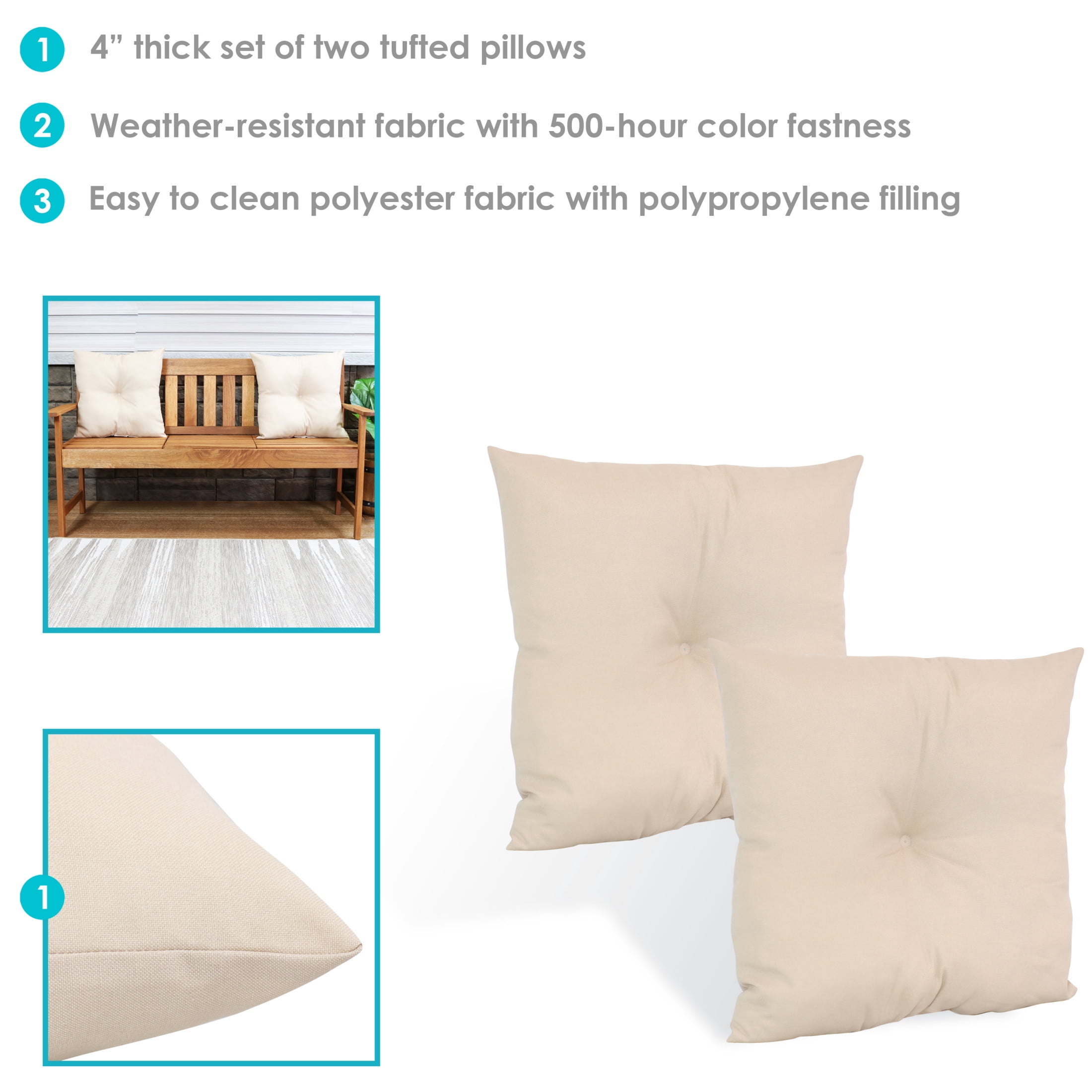 Sunnydaze 19" x 19" Beige Polyester Square Outdoor Decorative Throw Pillow, 2 Count
