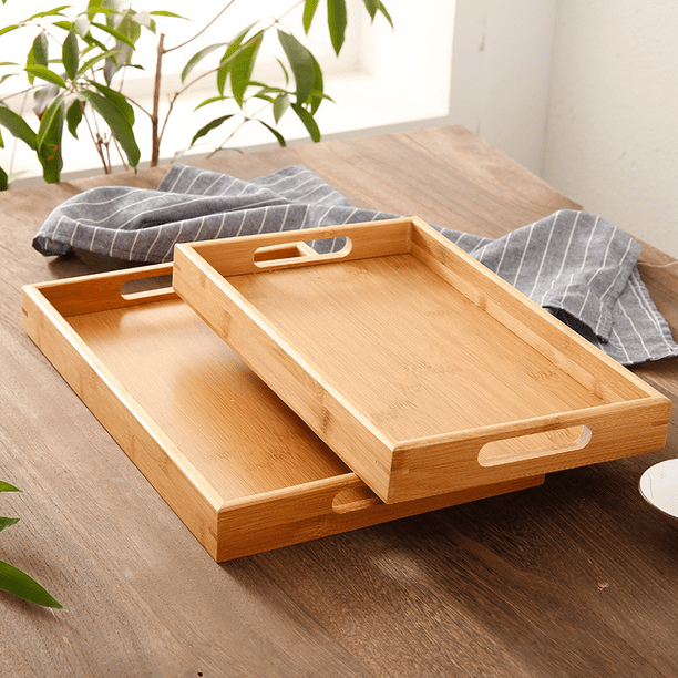 Bandeja de bambú Bandeja de té rectangular Bandeja de madera maciza Juego de té de kung fu para el hogar Bandeja para taza de agua Bandeja de madera para pan Plato de madera