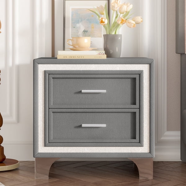 Aukfa 2-Drawer Nightstand, Modern Bedside Table for Bedroom/Living Room,Gray