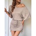 thumbnail image 4 of Women'S Dresses Solid Drawstring Side Batwing Sleeve Dress Dress for Women Khaki M, 4 of 8