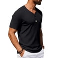 thumbnail image 6 of Men's Short Sleeve Henley T-Shirts Ribbed V Neck Slim Fit Stretchy Casual Summer Fashion Textured Button Down Pullover Tops, 6 of 9