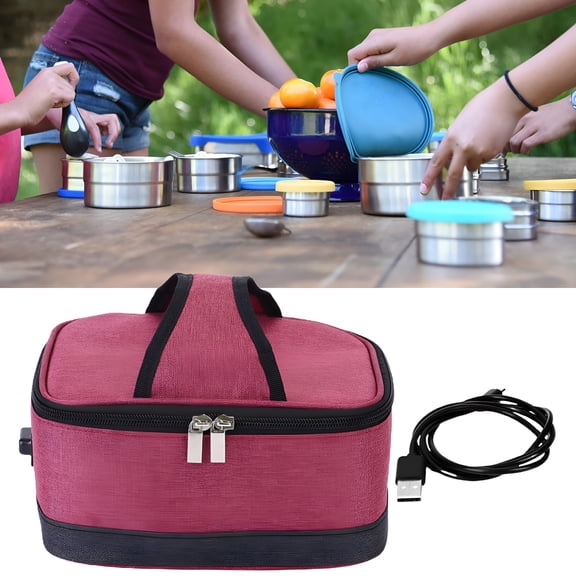 HIBIBUD USB Food Warmer Thermal Bag,Electric Heated Lunch Box,Lunch Heater Tote,Meals Reheating,Food Heating Bag,Lunch Box for Car,Working,Picnic,Red