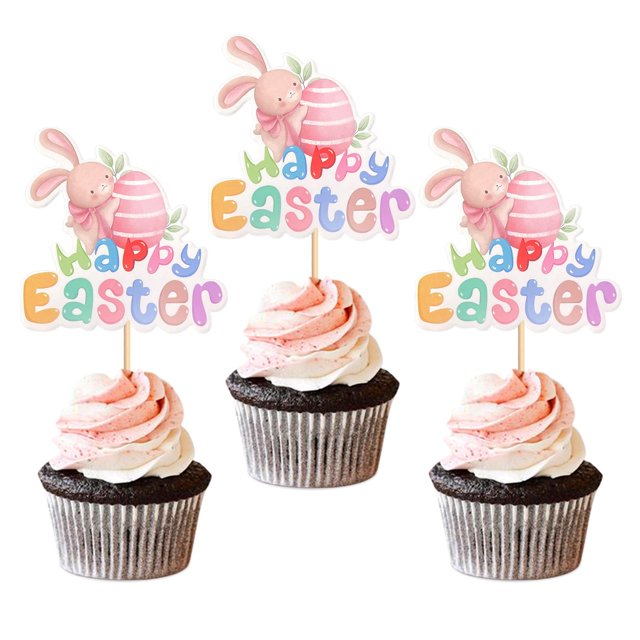 Ercadio 24 toppers para cupcakes de Pascua con conejito feliz