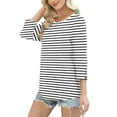 thumbnail image 4 of Womens 3/4 Sleeve Tops Loose Fit Dressy Casual Blouse Striped Print Crew Neck Spring Fall Clothes with Button (XL, White 02), 4 of 6