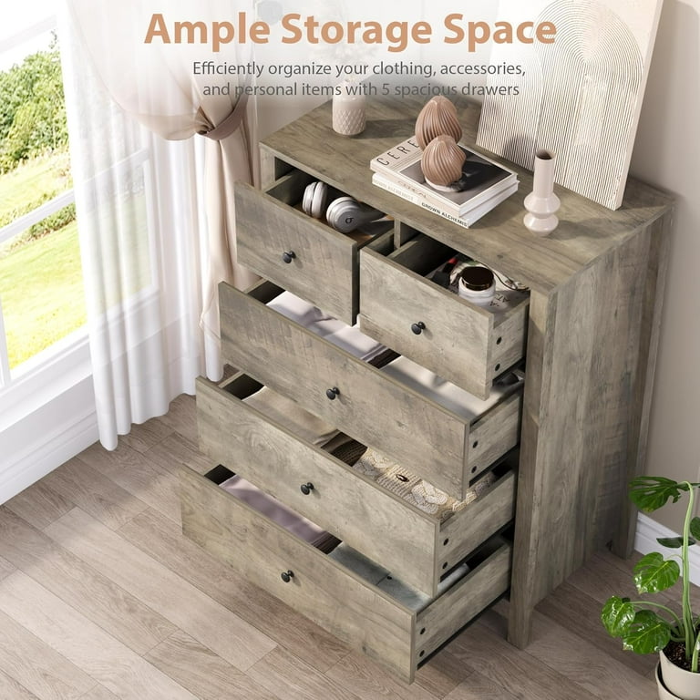 GAOMON Grey Dresser with 5 Drawers, Tall Dresser Chest of Drawers, 5 Drawer Dresser with Deep Space, Wood Dresser Storage Cabinet for Living Room, Hallway, Office,Grey - Walmart.com GAOMON Grey Dresser with 5 Drawers, Tall Dresser Chest of Drawers, 5 Drawer Dresser with Deep Space, Wood Dresser Storage Cabinet for Living Room, Hallway, Office,Grey - Walmart.com