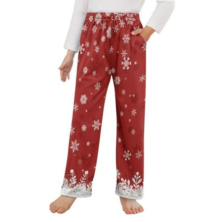 

Yuyamidu Christmas Pajama Pants Red Snowflake Sweatpants for Boy Girls Size 2-3 Years Kid Casual Pajama Jogger Pants Soft Sleepwear Pants Elastic Waist Wide Leg Pants