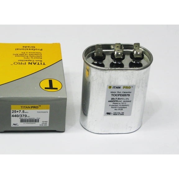 TitanPro TOCFD2575 HVAC Oval Motor Run Dual Capacitor. 25/7.5 MFD/UF 440/370 Volts
