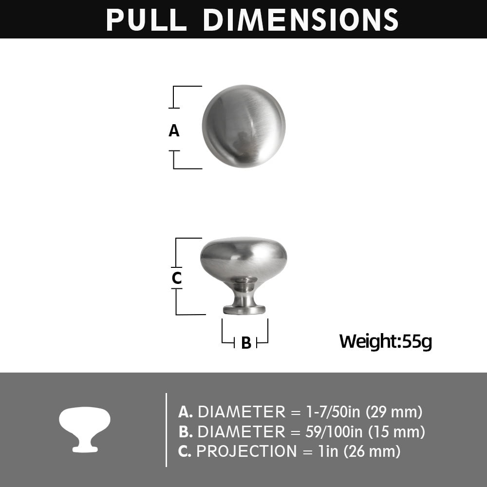 Goo-Ki Set of 6 Elegant Satin Brushed Nickel Cabinet Knobs - Classic Round Kitchen Hardware, Contemporary Drawer Pulls Sleek Dresser Handles