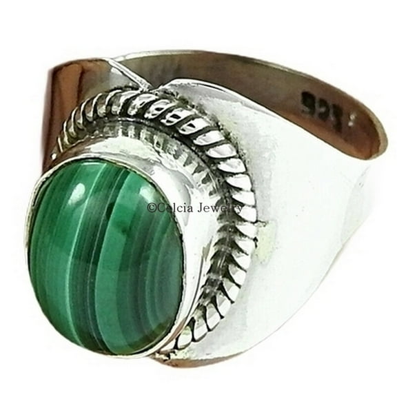 Malachite Natural Gemstone Ring, Solid 925 Sterling Silver, Handmade Unisex Ring, Unique Wedding Gifts For Women, Signet Ring, Holiday Gifts, Tungsten Ring, Statement Ring (malachite, 7)