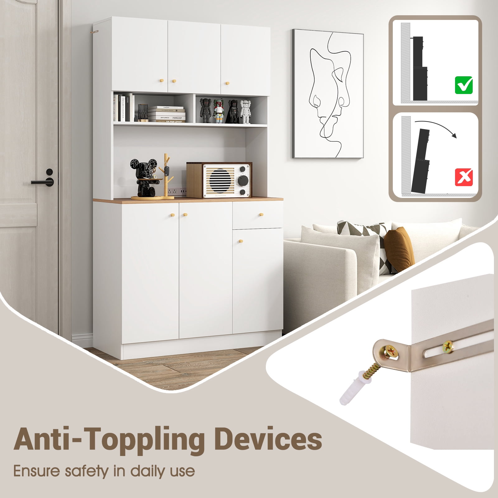 Giantex Kitchen Pantry Cabinet, Tall Storage Cabinet with 6 Doors & USB Ports, Freestanding Cupboard