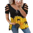 thumbnail image 1 of QJUHUNG Women Summer Short Sleeve Cold Shoulder V Neck Zipper Tunic Tops Loose Leopard Blouse, 1 of 2
