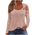 thumbnail image 3 of Dazajoo Cold Shoulder Long Sleeve Tops for Women Vintage Dressy Elegant Round Neck Shirts with O Ring Strap Casual Solid Color Fall Fashion Blouses 2024 Fashion,Pink,XL, 3 of 7