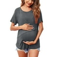 thumbnail image 5 of Edvintorg Maternity Summer Solid Color Short Sleeve Pregnancy Women Breadfeeding Clothes Casual Round Neck Nursing Shirt Blusas Para Embarazada, 5 of 7