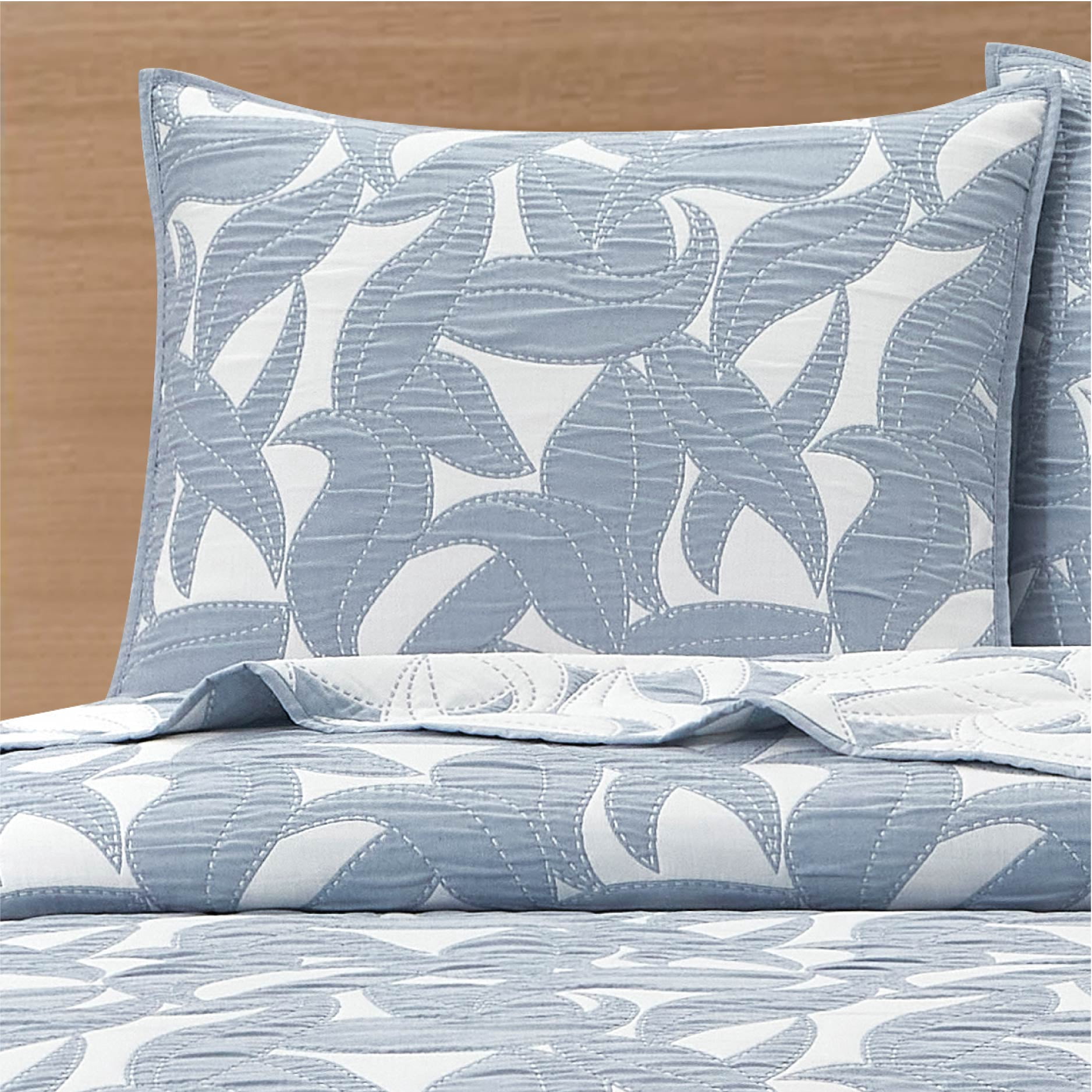 Mainstays Iris Leaf Stitched Pillow Sham, King, Light Blue, 1 Pack