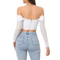 thumbnail image 3 of INSPIRE CHIC Mesh Sheer Long Sleeve Corset Crop Top for Women Ruched Off Shoulder Blouse Push Up Party Boned Bustier M White, 3 of 6