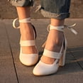 thumbnail image 4 of Anuirheih Closed Toe Heels for Women, Comfortable Chunky Heels for Women, Summer Ankle Strap Womens Heels(White), 4 of 5
