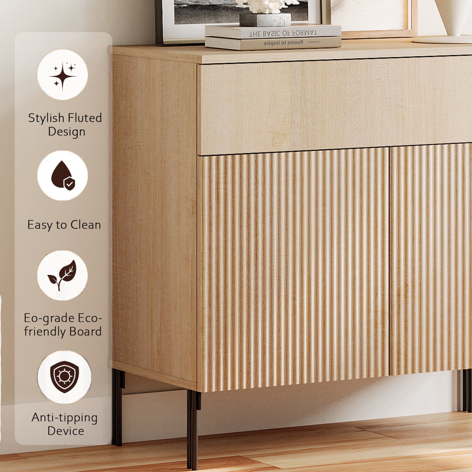 126" Modern Reeded Drawer Dresser Set with Doors for Bedroom, Minimalist Chest of Drawers with Storage, Wooden Dresser for Living Room, Bedroom, Entryway