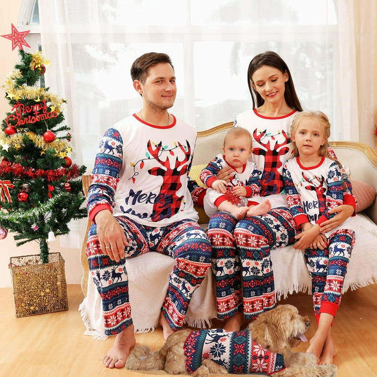 Besly Christmas Holiday Family Matching Pajamas，Matching Family Pajamas  Christmas Deer Sleepwear Cotton Unisex PJs Pants Set