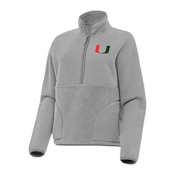 Women's Antigua Gray Miami Hurricanes Figure Half-Zip Pullover Sweatshirt