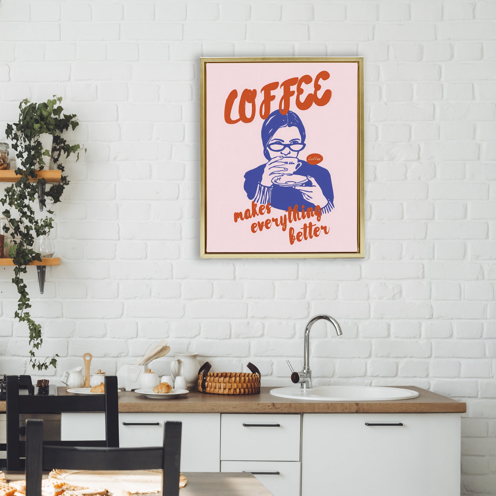 Stupell Industries Coffee Makes Everything Better Gold Framed Floater Canvas Wall Art, design by The Prints Vibe