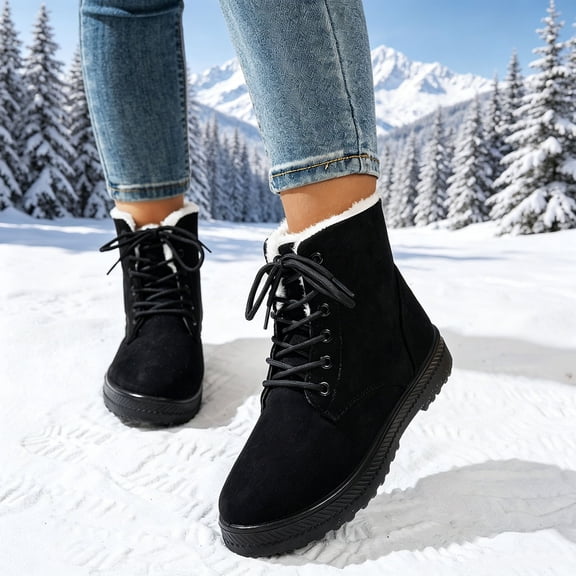 Women's Winter Outdoor Lace Up Snow Boots Fleece Lined Thick Sole Waterproof Snow Boots For Outdoor Adventure