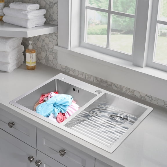 27.5*18.9in Modern Rectangular Silver Household Stainless Steel Laundry Sink with Washboard