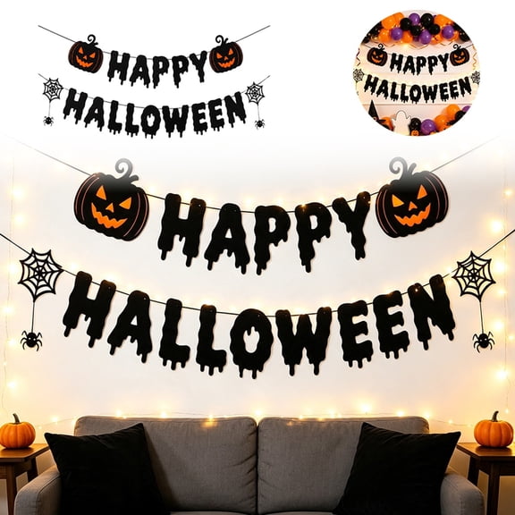 Halloween Hanging Banner Pumpkin Black Party Wall Festive Celebration Indoor Outdoor String Bunting