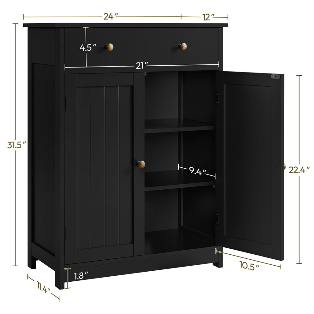 Yaheetech Modern Wooden Bathroom Floor Cabinet with Large Drawer & Double Doors, Black