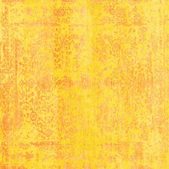 Ahgly Company Indoor Square Abstract Yellow Contemporary Area Rugs, 8' Square
