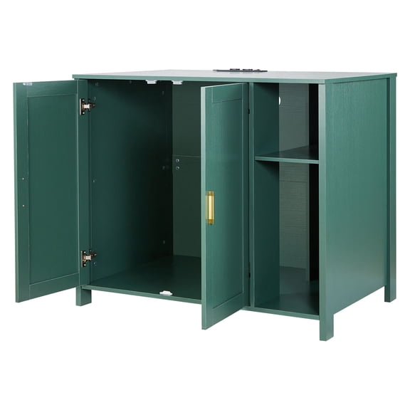 KFFKFF Automatic Cat Litter Box Cabinet, 41.3 in Self-Cleaning Enclosure with Drawer & Removable Divider, Includes Built-in Power Outlet, Compatible with Various Smart Litterboxes