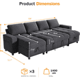 thumbnail image 2 of Sunny Heart Modular U - Shaped Chenille Sleeper Sofa with Pull - Out Bed, USB Ports, Adjustable Backrest & 2 Storage Seats, Tool - Free Assembly, Dark Grey for Living Room, 2 of 9
