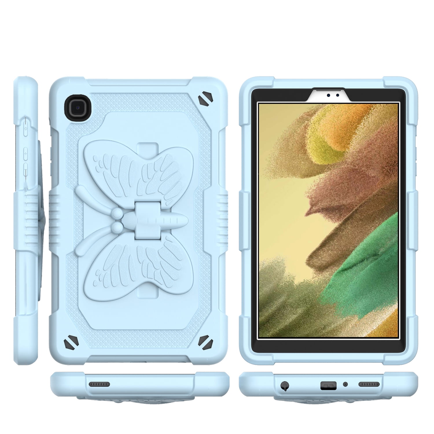 Case For Apple New iPad 9.7 inch Butterfly Wings Kickstand 3in1 Tough Hybrid with Pencil Holder Heavy Duty Rugged Shockproof Tablet Cover [ Light Blue ]