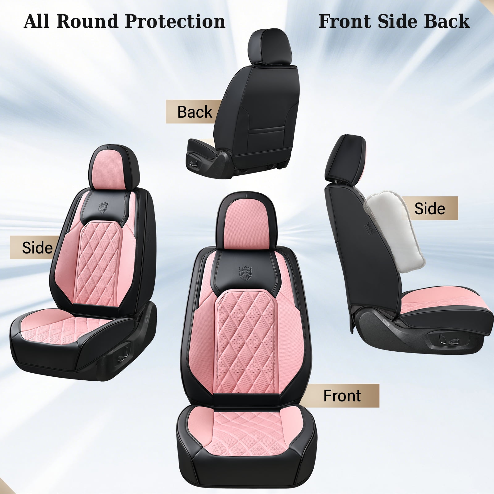 Coverado Front Car Seat Covers, Waterproof Premium Leather Seat Cushions, 6 Pieces Auto Interior Protectors Universal Fit Most Cars, Suvs, Pickup Trucks, Black&Pink