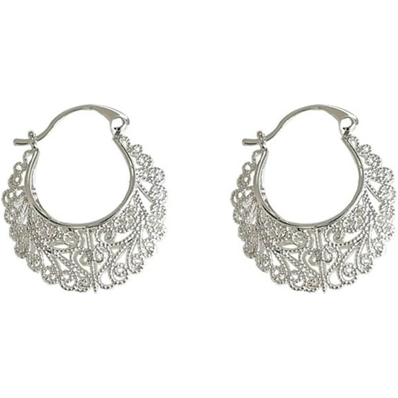 Silver Indian Earrings for Women Jhumkas Filigree Hoop Earrings Mexican Earrings Vintage Trendy Non Tarnish